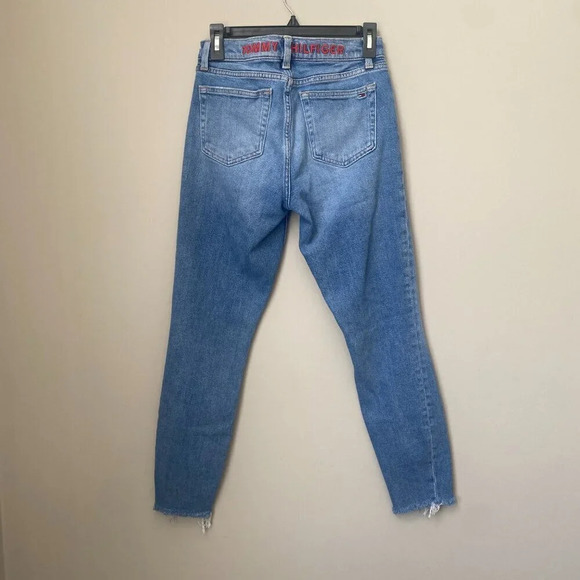 Tommy Hilfiger Denim Women's 6 Embroidered Distressed Raw Hem Stretch Blue Jeans - Picture 3 of 16